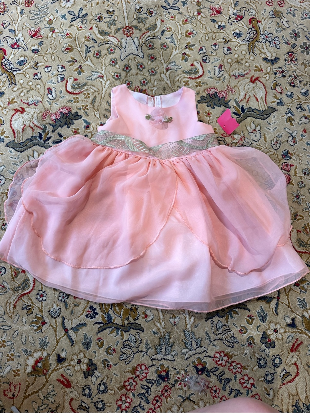 Pink Girls' Party Dress - Charming Floral Waist Detail